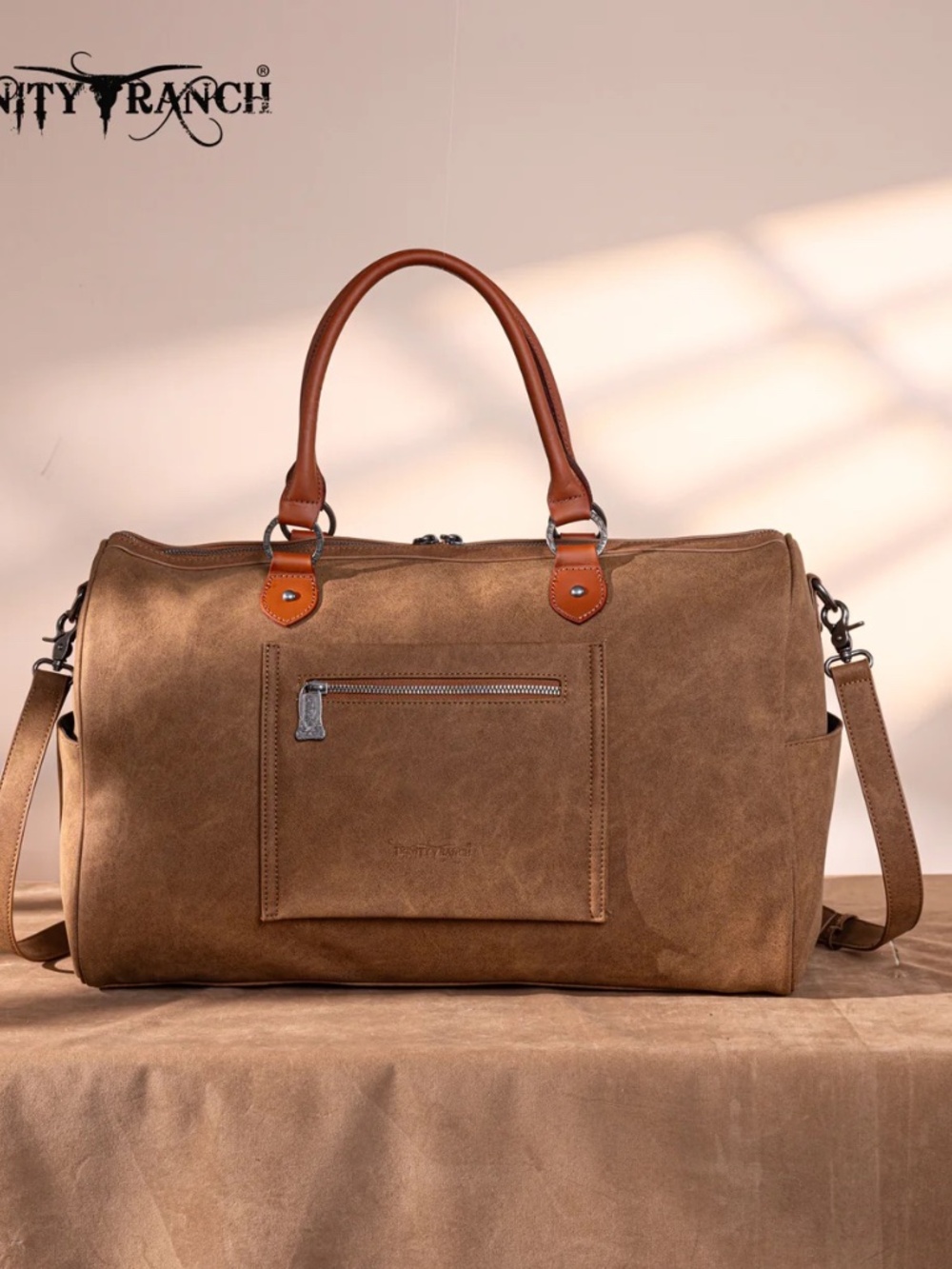 Trinity Ranch Floral Aztec Tooled Collection Weekender Bag Brown - Picture 3 of 8
